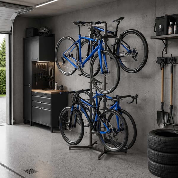 Fristående elcykelställ med korg, justerbara armar