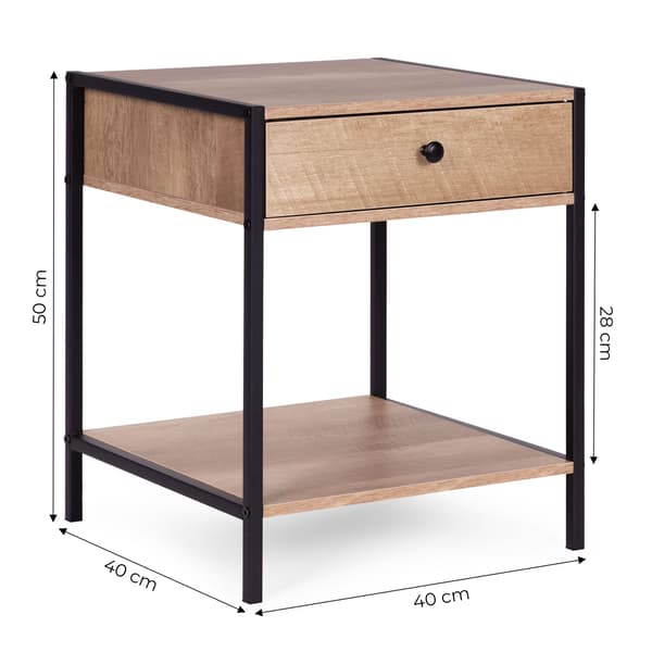 Loft sengebord med skuffe og hylde – lys eg