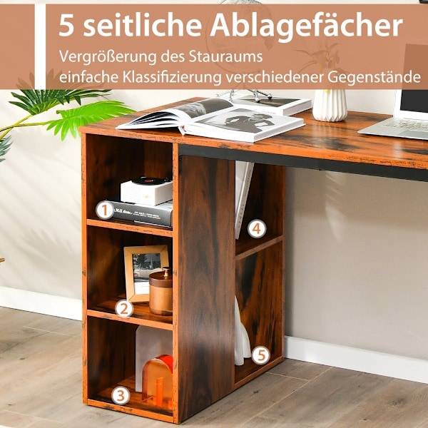 Skrivbord med 5 fack & metallram Modernt datorbord Arbetsbord Brun