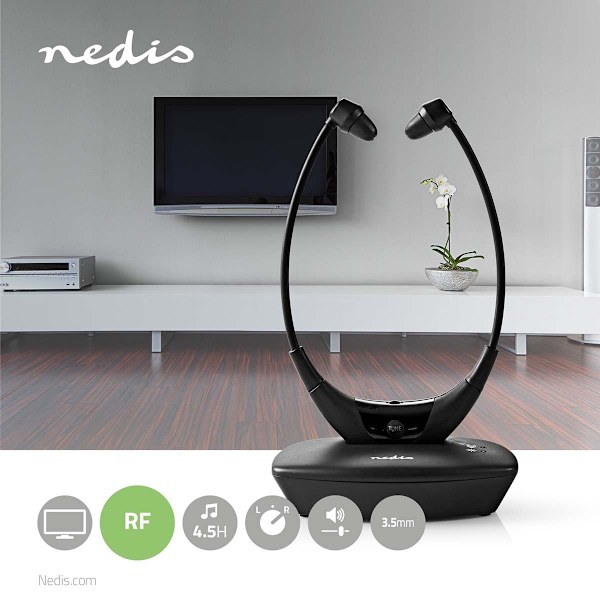 Trådløst TV hovedtelefoner | RF | In-Ear | Maksimal batteritid: 4.5 timer | 35 m | Digital lyd | Opladningsstation | Balancekontrol | Sort