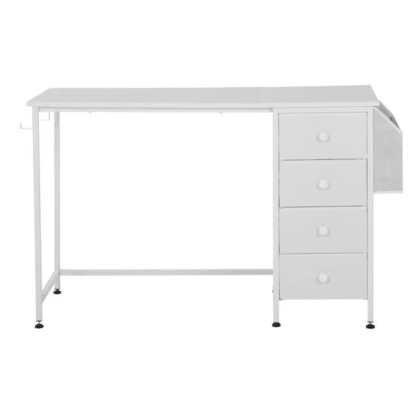 Datorbord, 120 cm, 4 tyglådor, vändbart, vit