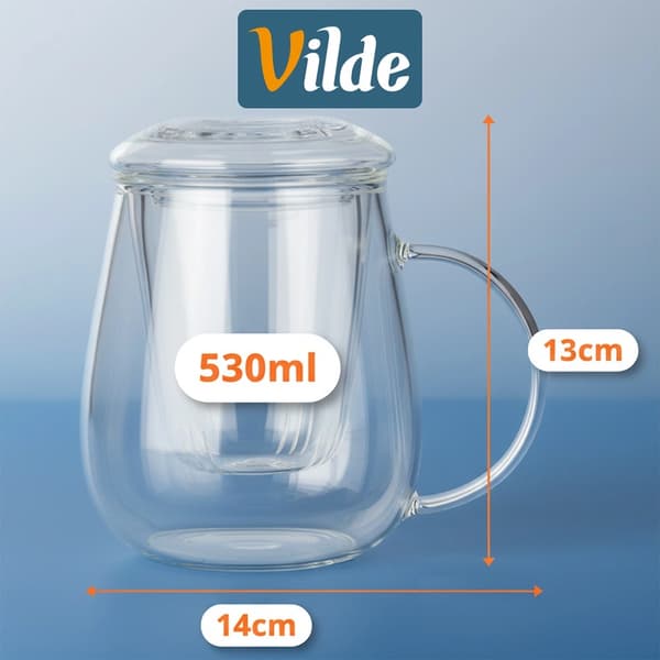 Glasmugg med teinfusionskärl och lock, 530 ml