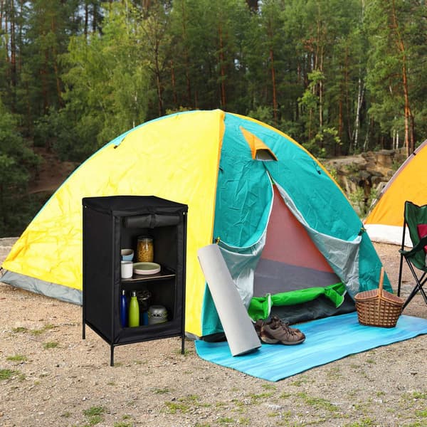 Camping kaappi 2 hyllyllä, kestävää polyesteriä