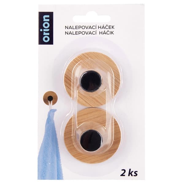 Självhäftande väggkrokar, bambu och metall, svarta, 5 cm, 2-pack