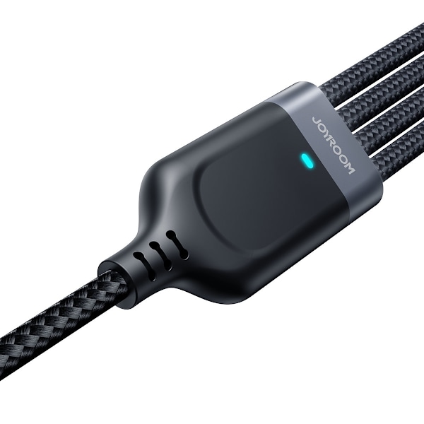 4in1-kaapeli USB-A - 2x USB-C iPhone Lightning microUSB 1,2m musta