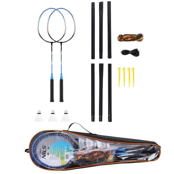 Badmintonset – 2 racketar, 3 fjäderbollar, nätöverdrag