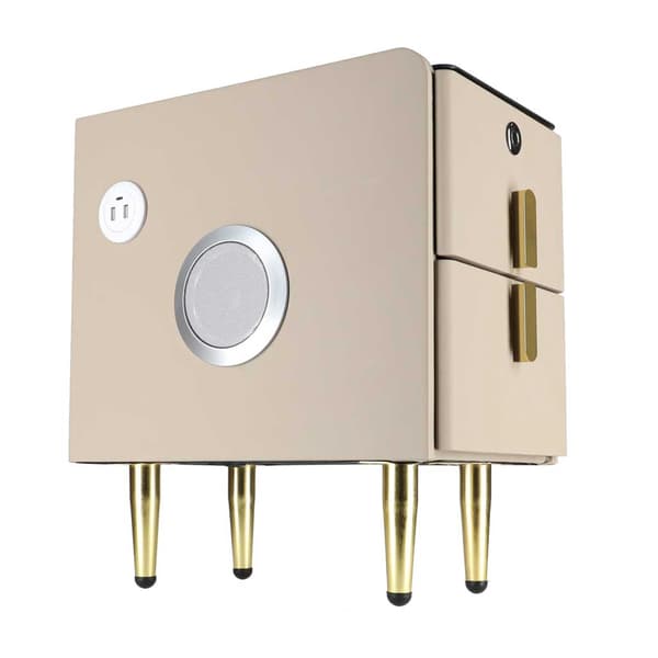 Beige yöpöytä LED-valolla, USB-latauksella, Bluetooth-kaiuttimella