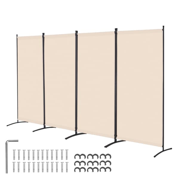 Rumsavdelare, vikbar skärm med 4 paneler, beige
