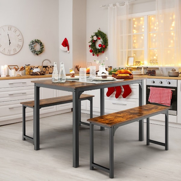 Matbord med 2 bänkar Matgruppset om 3 110 x 70 cm Köksbord för 4 personer Kaffe + svart