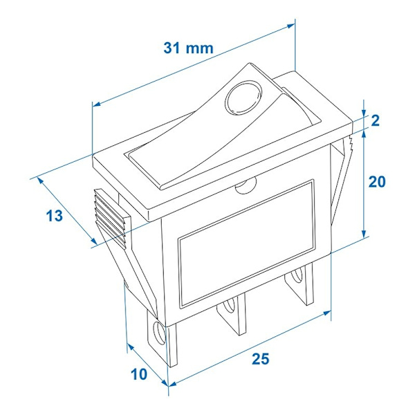 Vippströmbrytare LED blå 12V / 24V-max. 10A