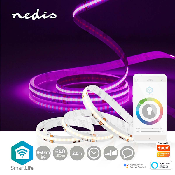 SmartLife LED-Nauha | Wi-Fi | Lämpimästä kylmään valkoiseen / RGB | COB | 2.00 m | IP20 | 2700 - 6500 K | 860 lm | Android™ / IOS