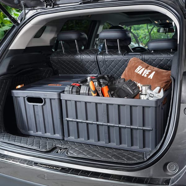 Sammenklappelige opbevaringsbeholdere med låg, 65 l, 3-pak