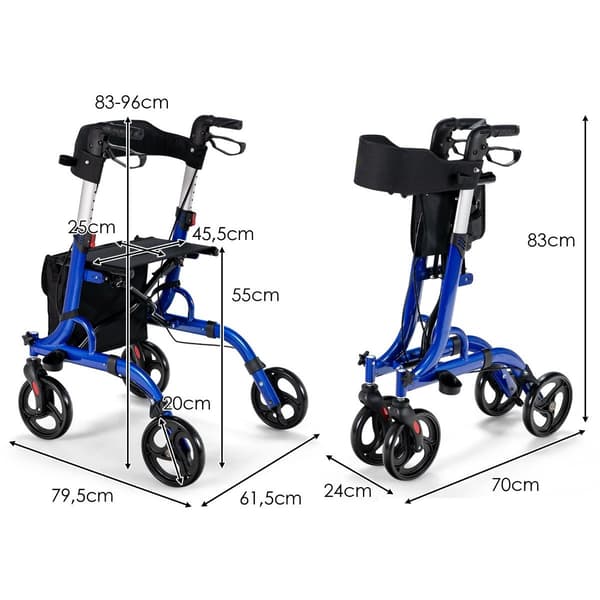 2-i-1 Walker & Rollator med sæde, taske, dobbelte bremser