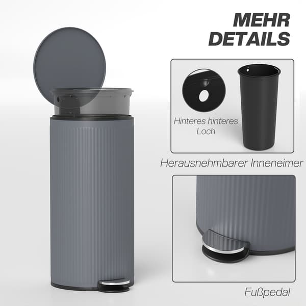 30L pedalspand med soft-close låg, sort metal