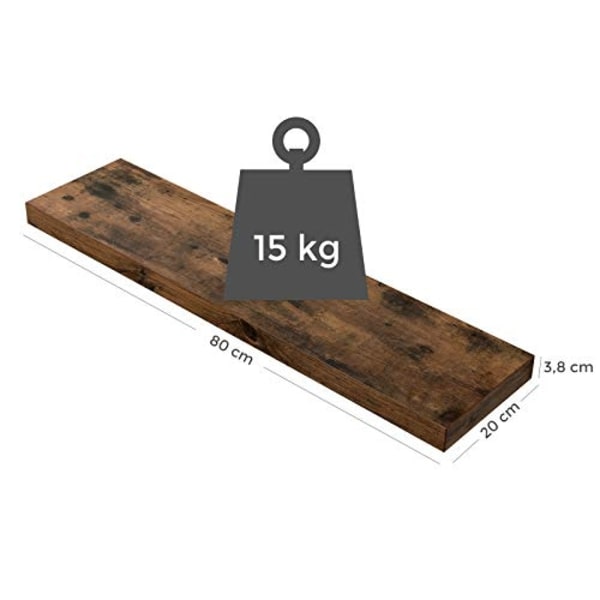Rustiikkinen kelluva seinähylly, 80 cm, kantavuus 15 kg