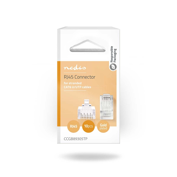 RJ45-stik | Han | Stranded UTP CAT6 | Lige | Guldplateret | 10 stk. | PVC | Gennemsigtig | Box