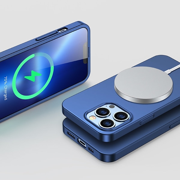 Cover til iPhone 13 Pro, bag- og frontcover + hærdet glas, blå