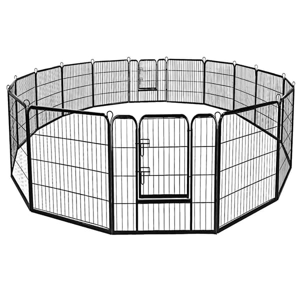 Kravegård til kæledyr, 8-panels foldbart metalhegn, sort
