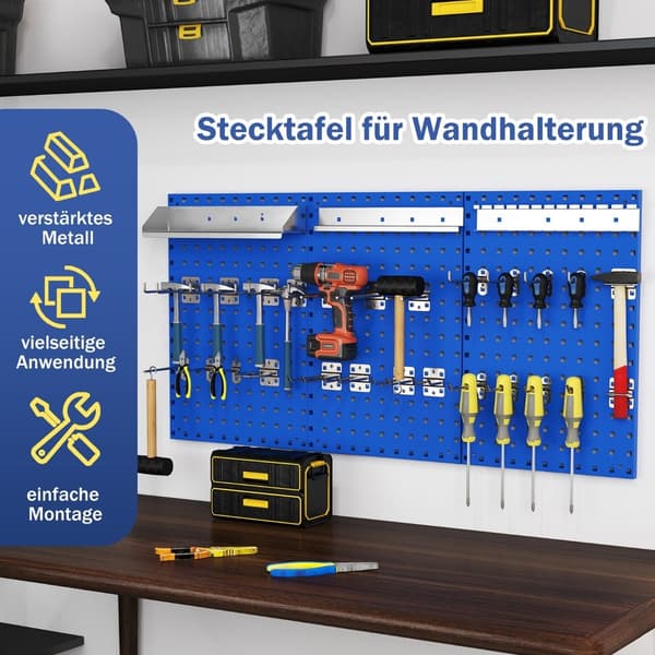 Tool wall tool perforeret væg med 3 pegboards &amp; 28 stykker hængende tilbehør Blå