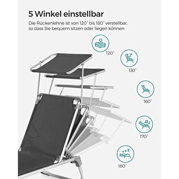 Justerbar udendørs solseng med solsejl og pude