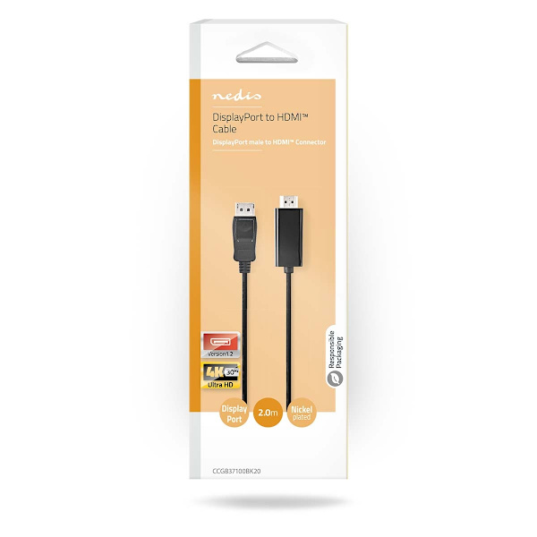 DisplayPort kaapeli | DisplayPort uros | HDMI™ liitin | 4K@30Hz | Niklattu | 2.00 m | Pyöreä | PVC | Musta | Laatikko