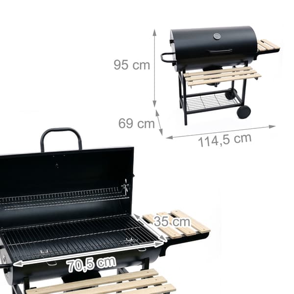 Kolgrill med lock, termometer, justerbara ventiler