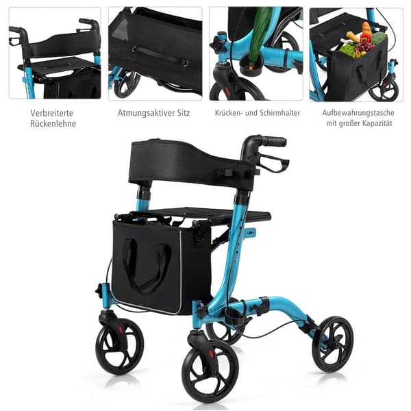 Letvægts foldbar rollator, justerbar højde, blå