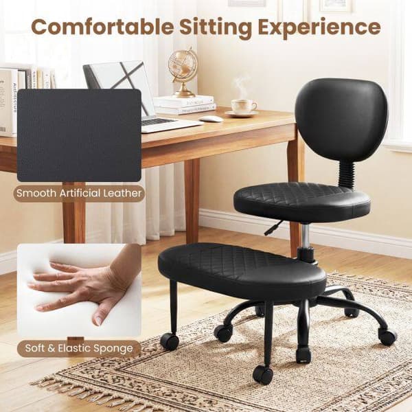 Ergonomisk kontorstol med krydsben, justerbar højde, sort