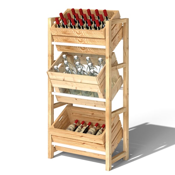 Dryckeslåda för 3 dryckeslådor, dryckeshylla, trälåda med 3 nivåer, fristående hållare för dryckeslåda, belastning 150 kg, låda för öl, vatten, 56 x 3