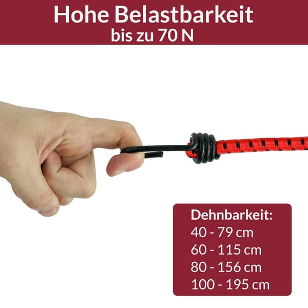 Elastiske elastiksnore, 8 stk., 40-100 cm, 8 mm diameter