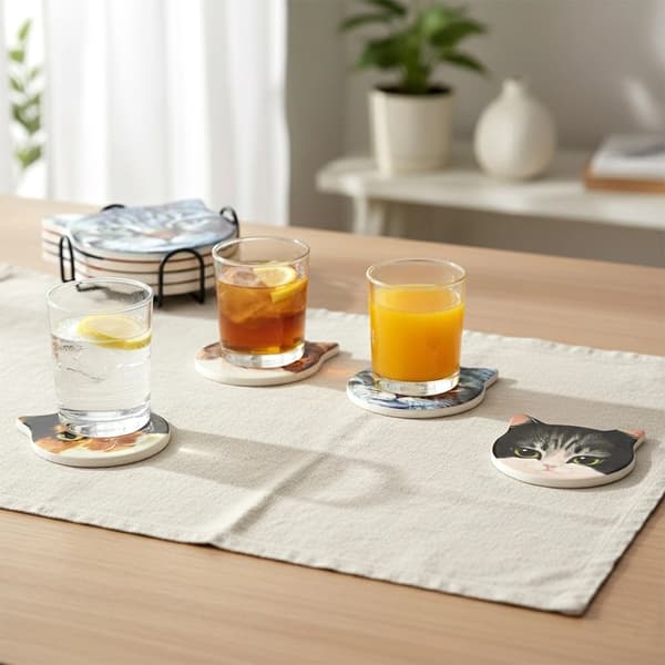 Kattedesign-underlag med holder, Dolomit & Kork, sæt med 4