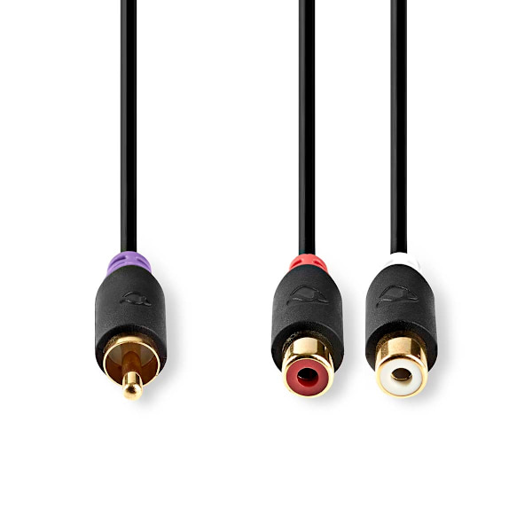 subwoofer Kabel | RCA Hane | 2x RCA Hona | Guldplaterad | 0.20 m | Rund | 4.0 mm | Antracit | Låda