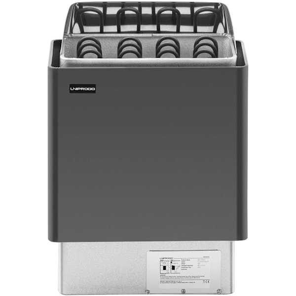 Sähkökiuas 5-9 m3 110C asti 400 V 6 kW musta ja hopea