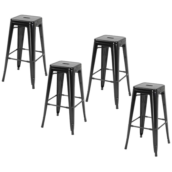 Metal barstole sæt med 4, stabelbar, sort, indendørs/udendørs