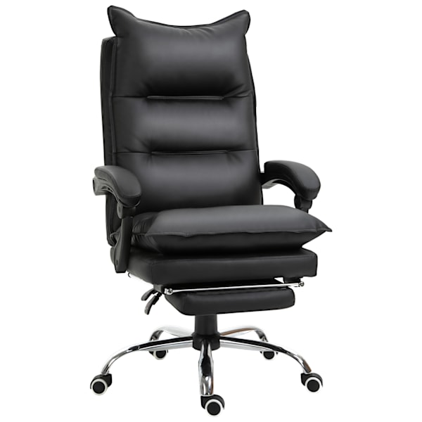 Kontorstol skrivebordsstol med fodstøtte, højdejusterbar, kunstlæder, sort, 66x72x122-130cm
