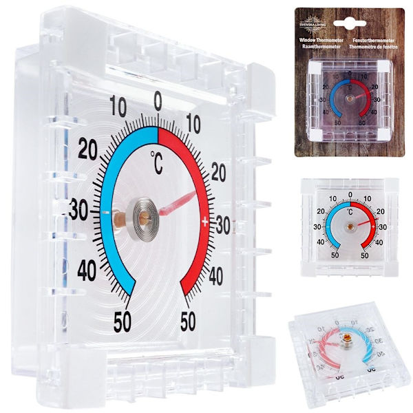 Kvadratisk bimetallisk termometer för fönster, -50°C till +50°C
