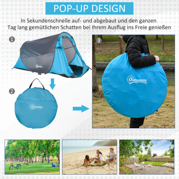 Pop-Up Telt Til 1-2 Personer Letvægts Campingtelt Til 3 Sæsoner, Polyester & Glasfiber, Blå+Grå, 220X108X110Cm