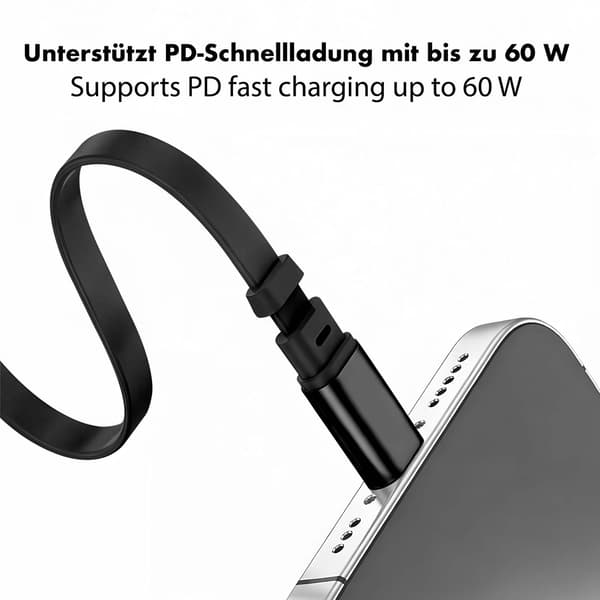 LogiLink udtrækkeligt USB-C-kabel 1 m, 60W hurtigopladning, sort