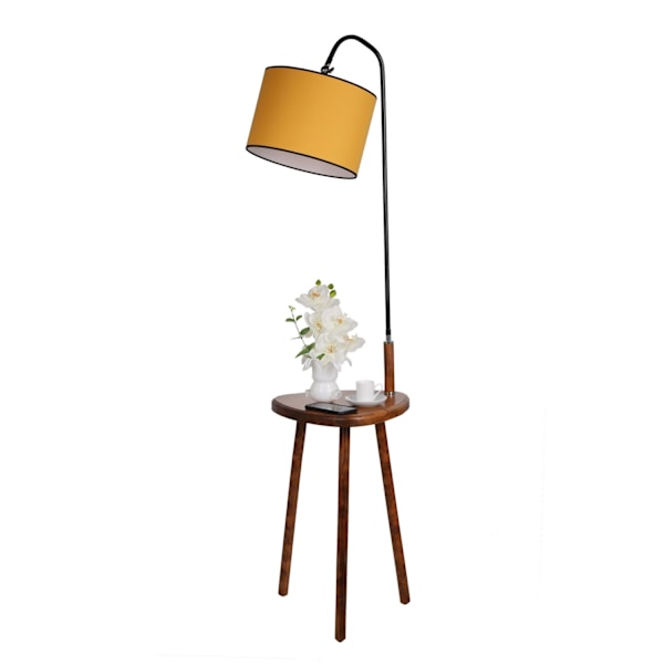 Gulvlampe Demet Sehbalı Ahşap Lambader Ceviz Silindir Hardal Abajurlu