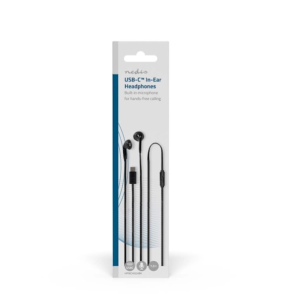 Trådbundna hörlurar | USB-C™ | Kabellängd: 1,20 m | Inbyggd mikrofon | Volymkontroll | Svart