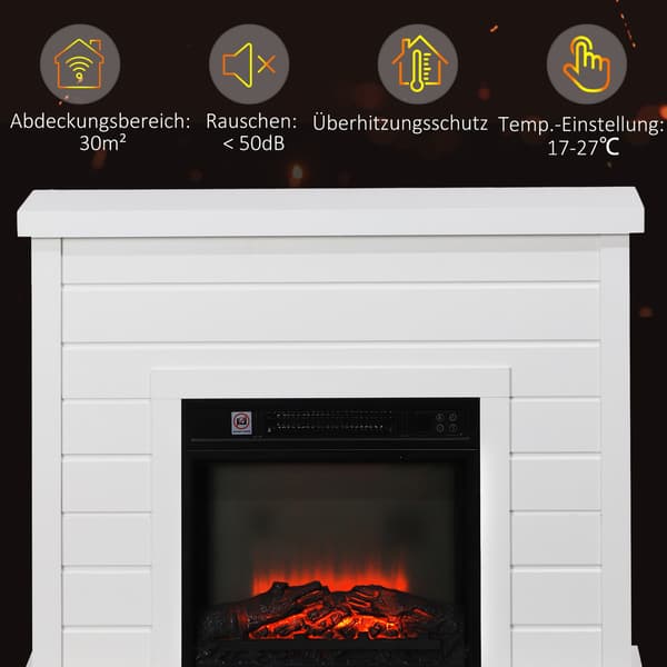 Elektrisk spis, 3D-flameffekt, timer, fjärrkontroll, vit