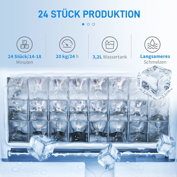 Ice Cube Machine 20 Kg/24H 2,3 L Jääpalakone 3,2 L Vesisäiliöllä Jääpalakone Itsepuhdistuva Ruostumaton Teräs Hopea 25,2 X 36 X 37,1 Cm
