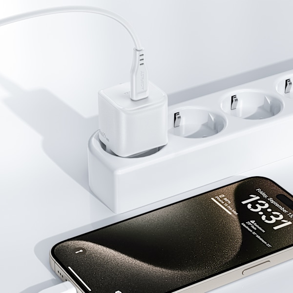 Mini PD 30W GaN laddare + USB-C kabel, vit
