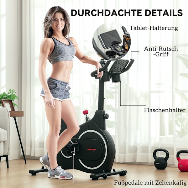 Liggende ergometer til hjemmemotionscykel med magnetisk modstand, LCD-skærm, siddende ergometer med justerbart sæde og håndtag, tabletholder, flaskeho