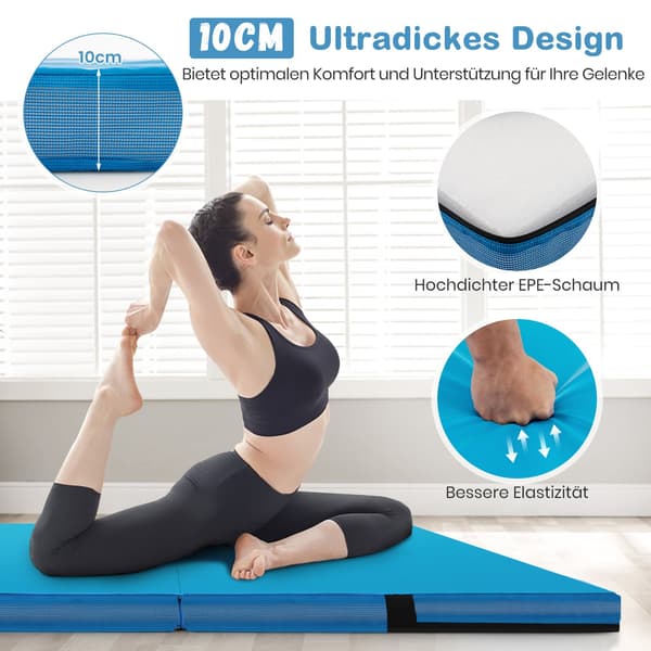 Foldbar gymnastikmåtte, 122x122x10 cm, blå, EPE-skum