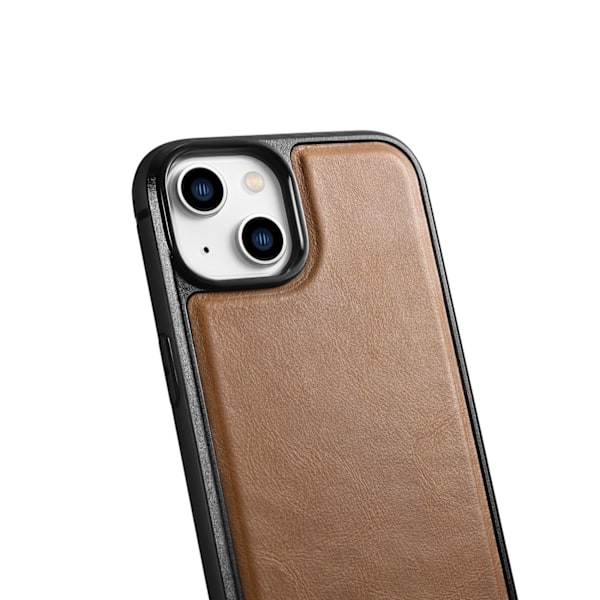 Fodral täckt med naturligt läder för iPhone 14 Leather Oil Wax ljusbrunt