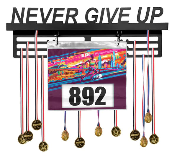 Medalje- og startnummerholder, sort stål, 100 medaljer