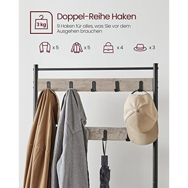 3-in-1-takki, jossa kenkäpenkki ja 9 koukkua, helppo koota