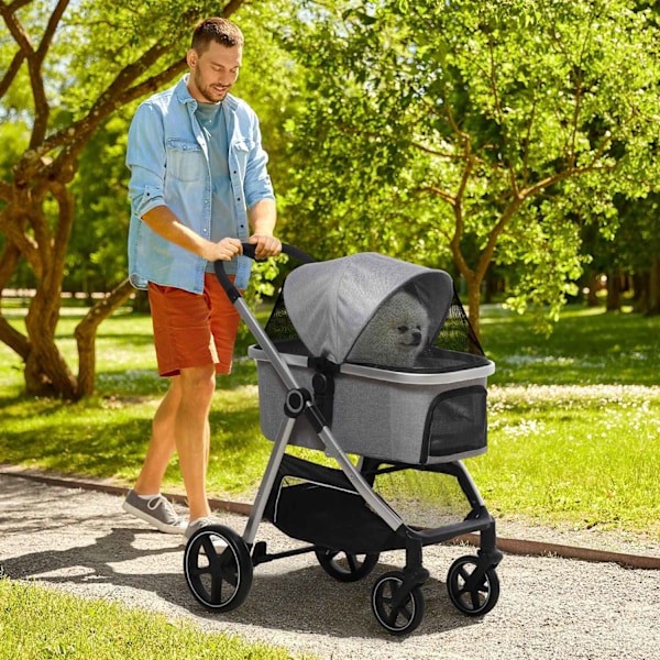 Dog Buggy 2-In-1 Kokoontaitettavat Jarrut Mesh Window Turvahihnat Vaaleanharmaa 15Kg Asti