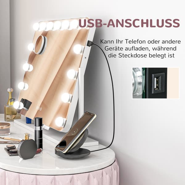 LED-meikkipeili – 3 valotilaa, himmennettävä, USB, 62,5 x 49,5 cm